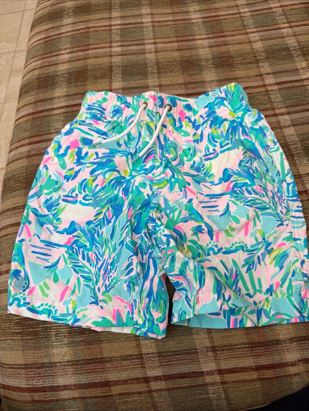 Lilly Pulitzer Girls Swim Trunks in Turquoise, Pink, Lime & White